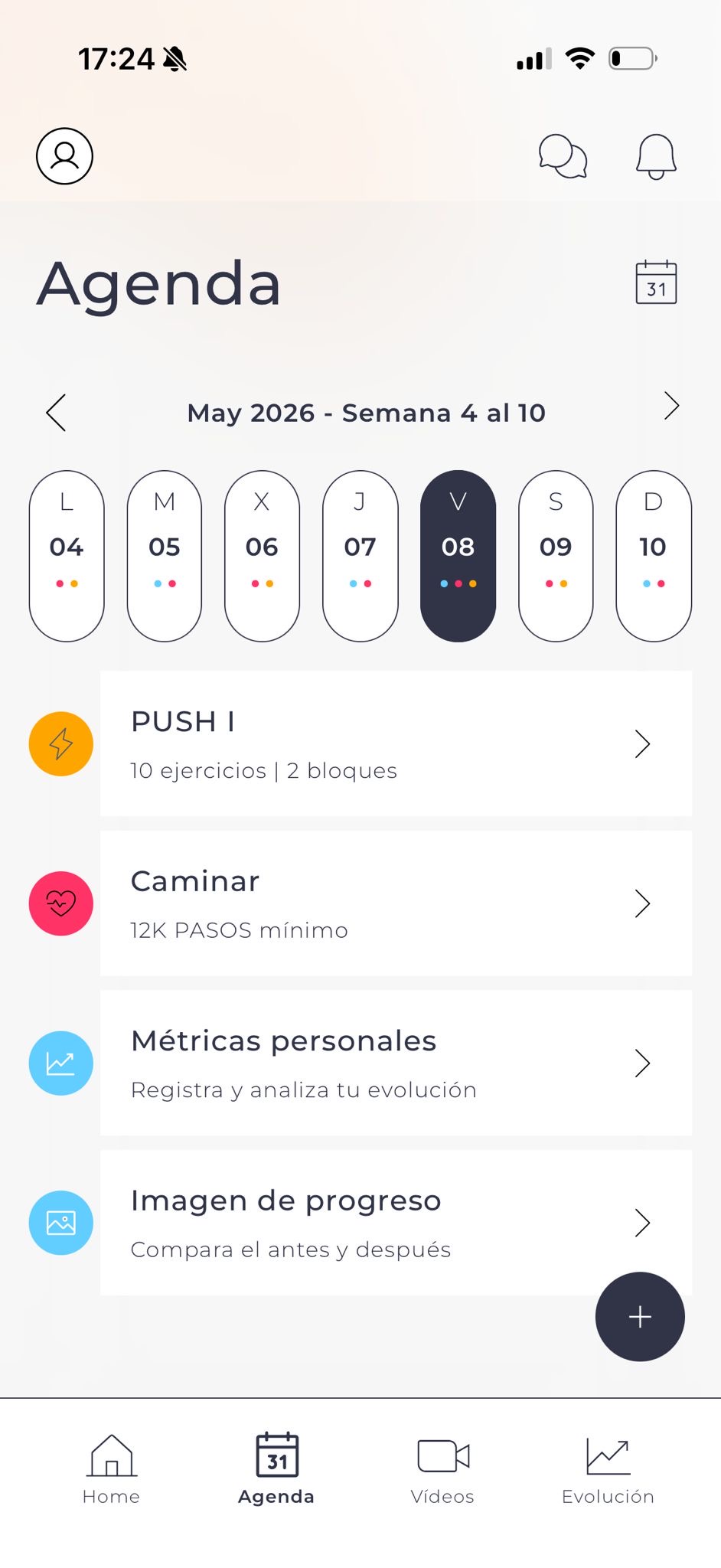 Agenda diaria en la app