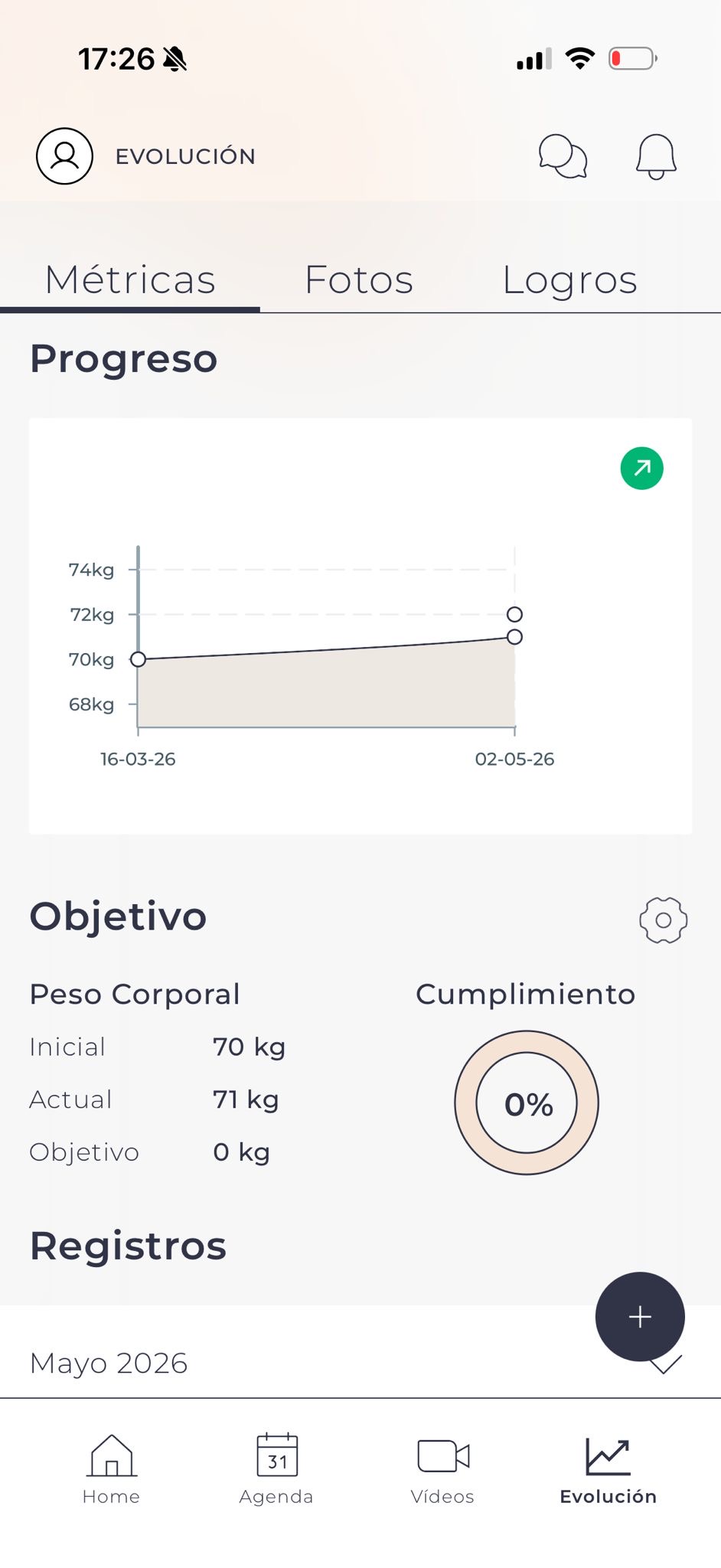 Progreso y métricas en la app